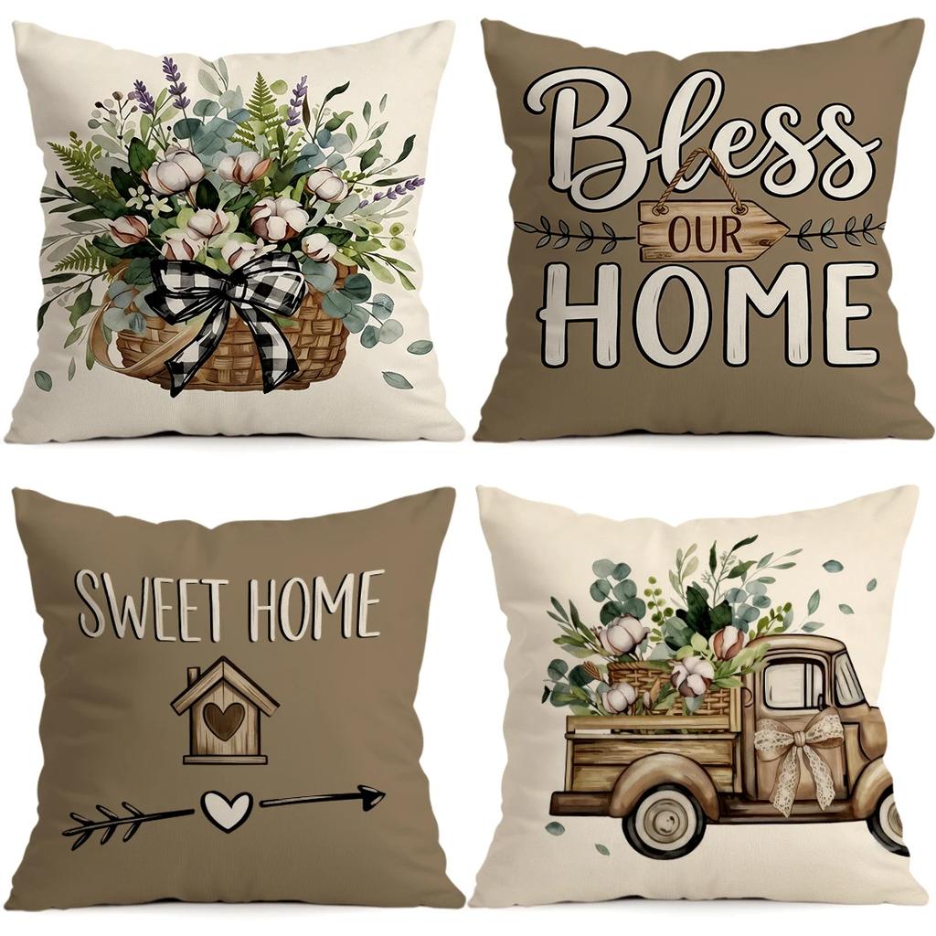 1 шт./4 шт. Подушки в стиле рустик 'Bless Home' Наволочка Полиэстеровая наволочка для подушки Плед Подушка Наволочка для подушки Декор для дома, автомобиля, дивана