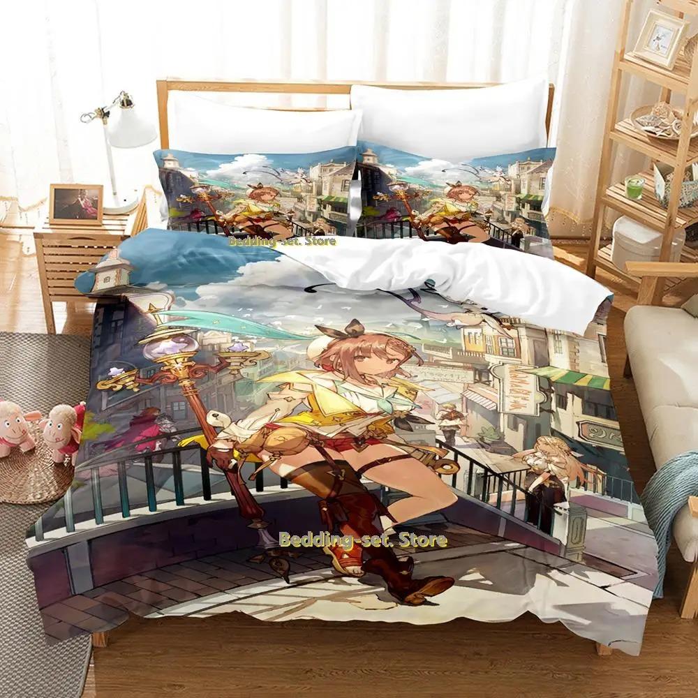 Кавайи Набор постельного белья Atelier Ryza Односпальный Полуторный Двуспальный Queen King Размер Набор для кровати Взрослый Детская спальня Комплекты пододеяльников Девочки Аниме Постельные принадлежности