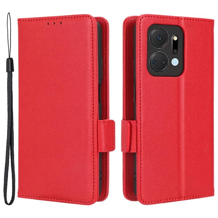 Leather Cell Phone Cover For Honor X7a 5G / Play7T 5G Wallet Stand Litchi Texture Shockproof Flip Phone Case