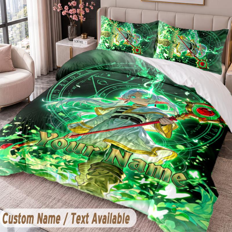 Custom Name Text 3Pcs Bedding Set Frieren Beyond Journey's End Duvet Cover And Two Pillowcases