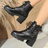 Winter Sexy Elegant Solid Color Round Toe Lace Up High-heeled Short Boots Fashionable New Style Comfortable Casual Women's Boots