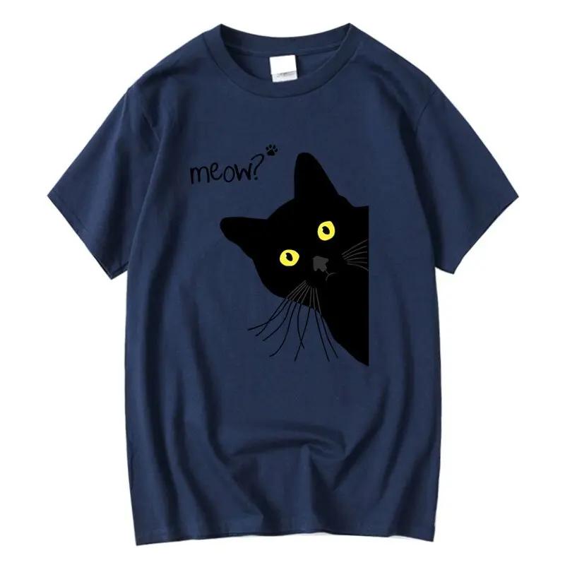 Mens Tshirt 100 Cotton Summer Meow Black Cat Print Men T Shirt Casual Loose Oneck Men Tshirt Short Sleeve Tshirt Male Tees