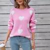 Winter Women's Sweater Love Valentine's Day Pullover Large Peach Heart Color Clash Sweater