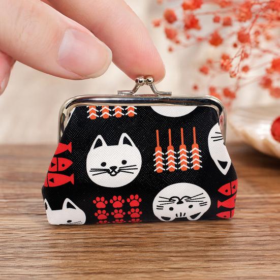 Мультяшная кошка Кошелек для монет, Женский милый котенок Кошелек для мелочи, Маленький кошелек на защелке-поцелуе для монет, карт, сложенных купюр