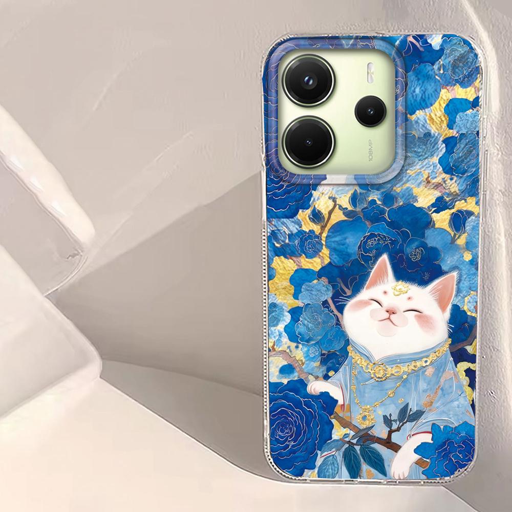 Корейский чехол для телефона с узором «Белый кот-водоворот» для Xiaomi Redmi Note 14 13 12 11 11S 10 10S Pro 9C 13C 14C A5 A3 A4 A3X 9C A1