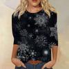 Women's Fashion Casual Seven Sleeve Christmas Printed Round Neck Top