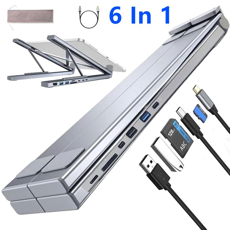 8-in-1 USB-C Laptop Stand With Docking Station Universal USB C Dock Tablet Stand Foldable Type-C Hubs Adapter Plug Play