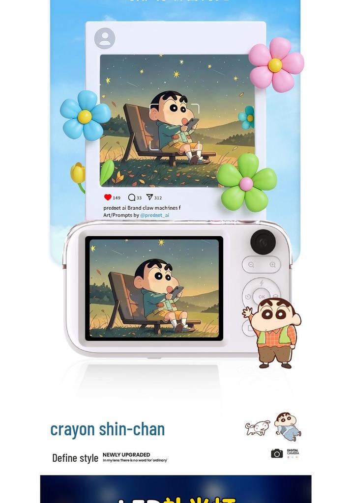 Crayon Shin-chan Dual-Camera Mirrorless Camera with Front & Rear Lenses for Selfies & Campus Photography