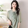 Chiffon Shirt for Women Five-quarter Sleeve Summer Lotus Leaf Collar Solid Color Fashionable Loose Thin Temperament Top