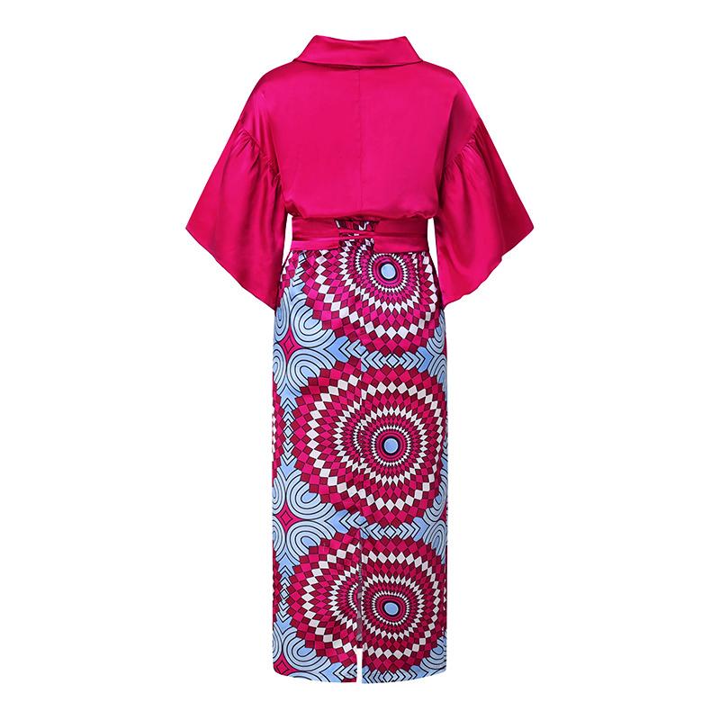 Женский топ большого размера с расклешенным воротником и длинными рукавами с принтом 