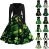 Women's Fashion V-neck Casual Slim St. Patrick Print Long-sleeved Dress