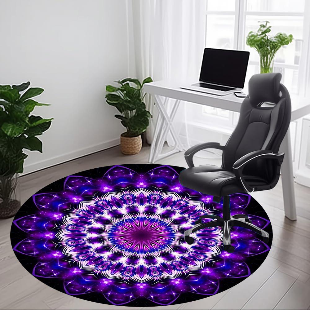 1pc Purple Mandala Chair Carpet for Office, Round Polyester Mat, Indoor Decor for Office, Washable Non-slip Carpet yy251219046