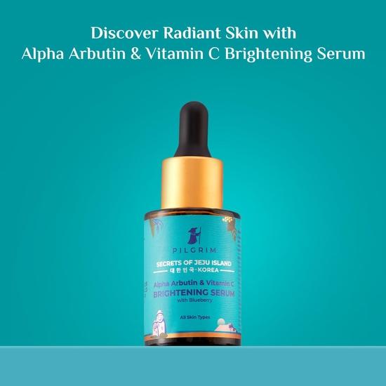 PILGRIM Korean 2% Alpha Arbutin & 3% Vitamin C Brightening Face Serum for Glowing Skin| Alpha Arbutin Face Serum| Vegan & Cruelty-free | 30ml