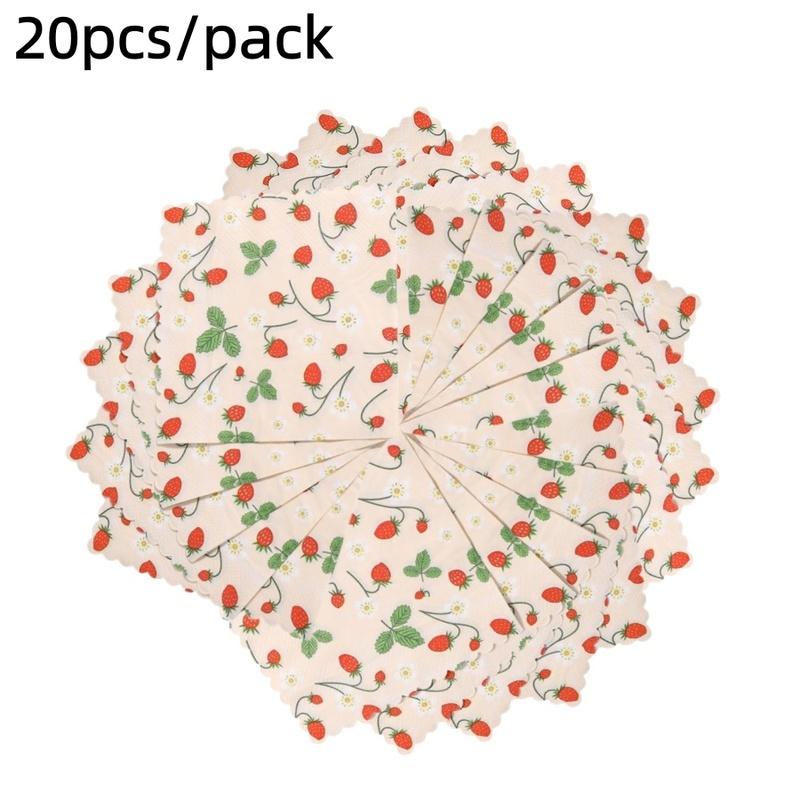 20pcs Strawberry Floral Printed Paper Napkins Vintage Disposable Decorative Tissue for Cafe Picnic Birthday Party Wedding Table