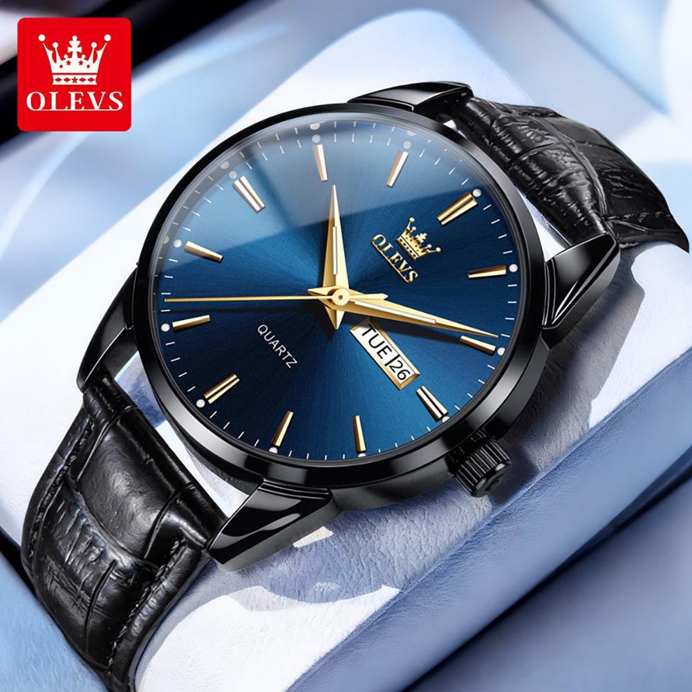 OLEVS 6898 Minimalist Quartz Watch for Men Original Leather Strap Waterproof Calendar Men's Wristwatch Fashion Casual Man Watch