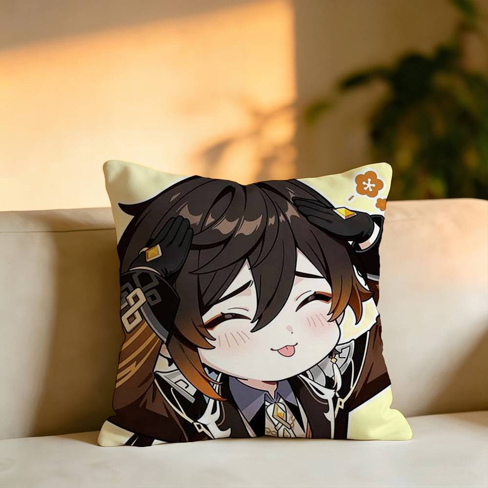 Game Genshin Impact ZhongLi Square DoubleSided printed Pillow Case Bedroom Bedside Pillow Sofa Cushion Cover