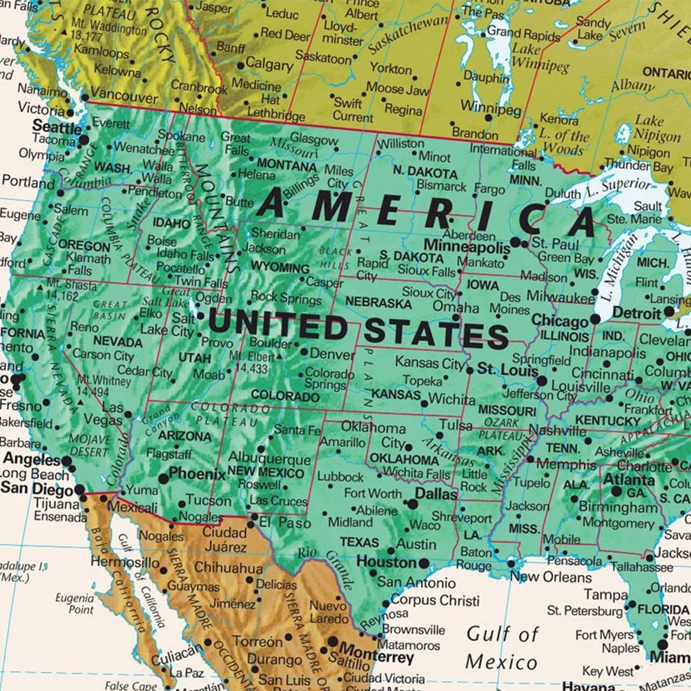 Карта мира Нетканый холст без запаха Картина Вид с воздуха Настенное искусство Постер Картина Домашний офис Винтажное украшение