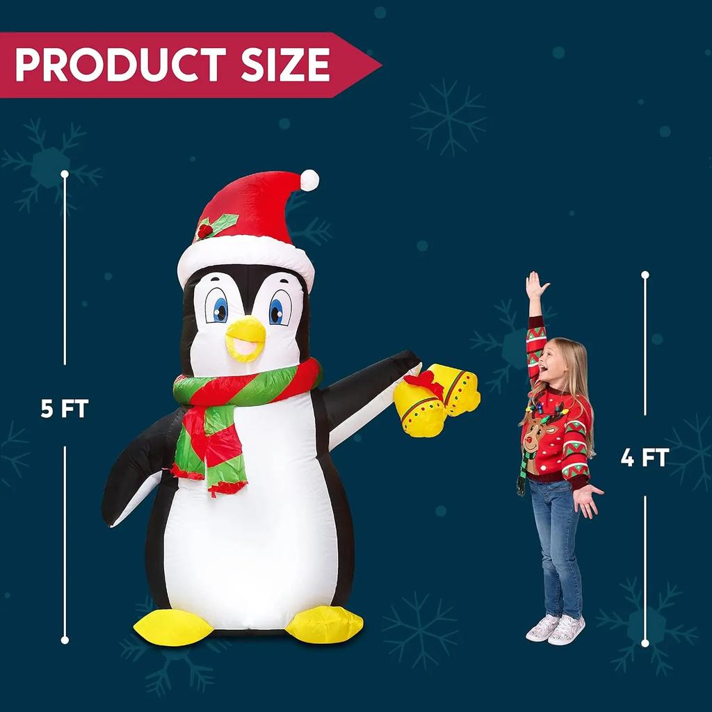Joyfy 5 FT Christmas Inflatables Penguin Outdoor Decorations Christmas Blow Ups Yard with Built-in LEDs for Holiday Party