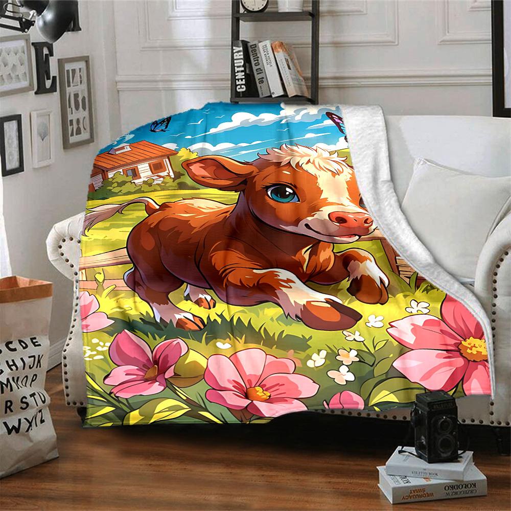 1pc Cow Print Blanket Lightweight Flannel Blanket Throw Blanket For Sofa, Bed, Travel, Camping, Livingroom, Office, Couch, Chair, And Bed yy251015125