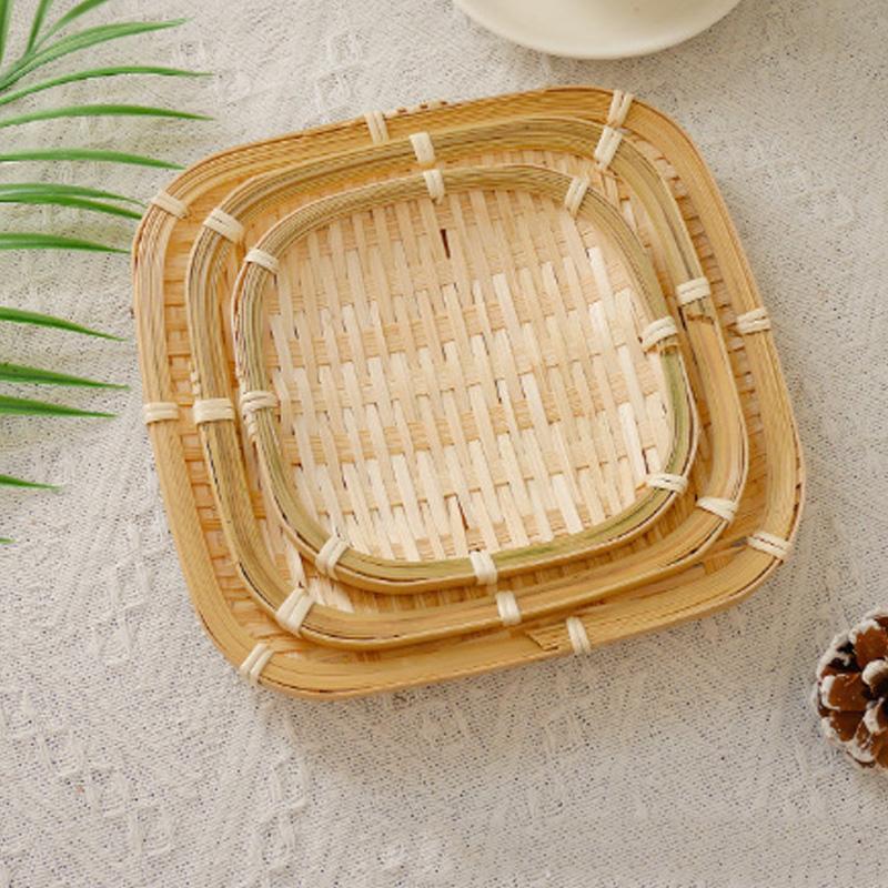 3Pcs/Set Bamboo Round Storage Tray Fruit Handwoven Vegetable Container Cake Plate Basket Kitchen