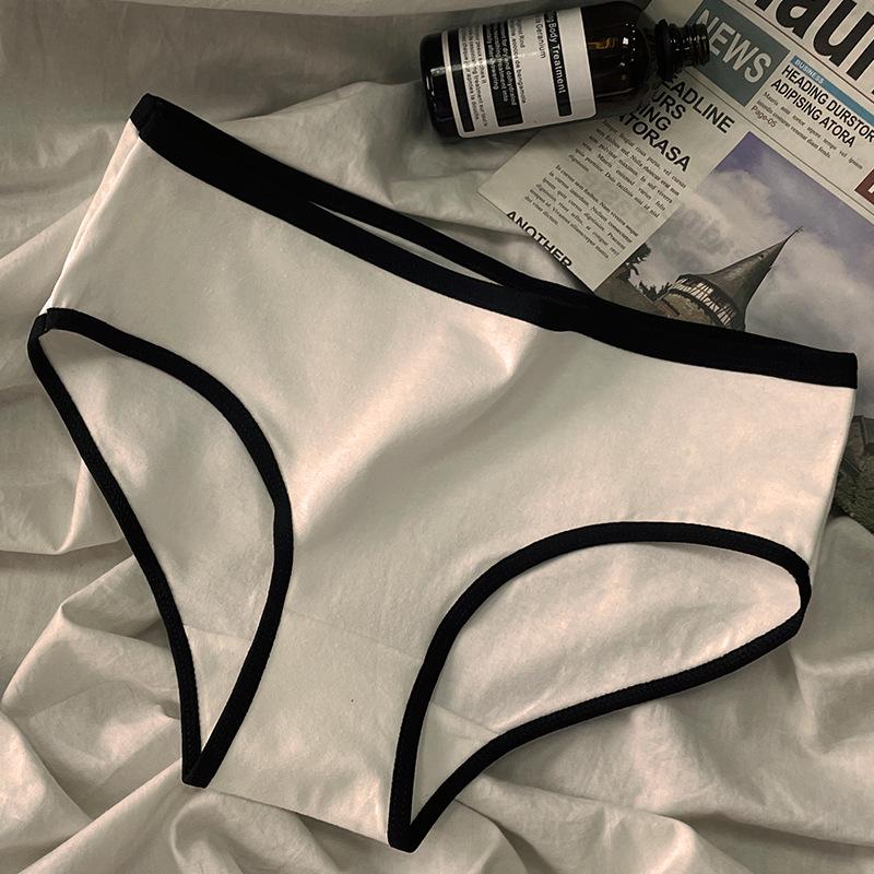 Sporty Minimalist Women's Mid-Rise Black & White Cotton Triangle Underwear