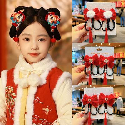 Ancient Style Children's New Year Hairpin Bow Tassels Girls Hanfu Headwear Kids