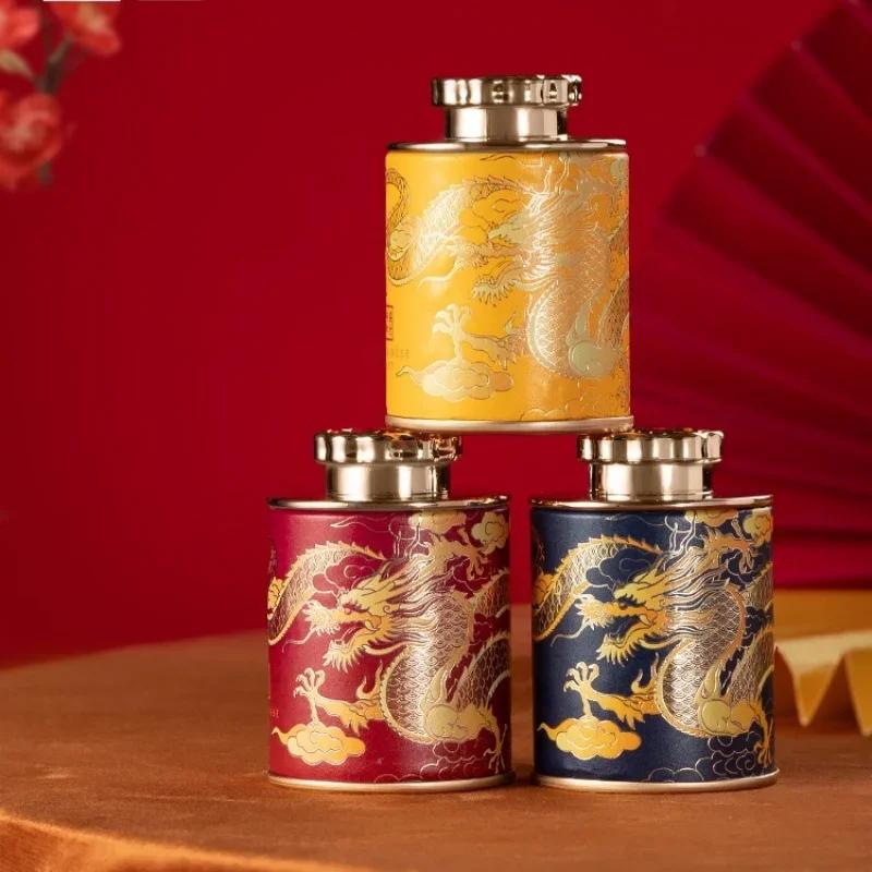 Chinese Dragon Empty Tea Can Household Mini Green Black Tea Sealed Can Portable Tea Packaging Box Paper Storage Jars As Souvenir