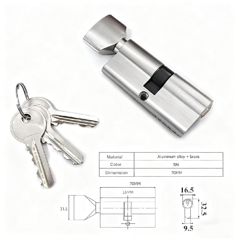 BBDHOME High Safety Wooden Door Aluminum Shell Brass Core 3 Brass Keys 70mm(35-35) Single Open Satin Nickel Lock Cylinders