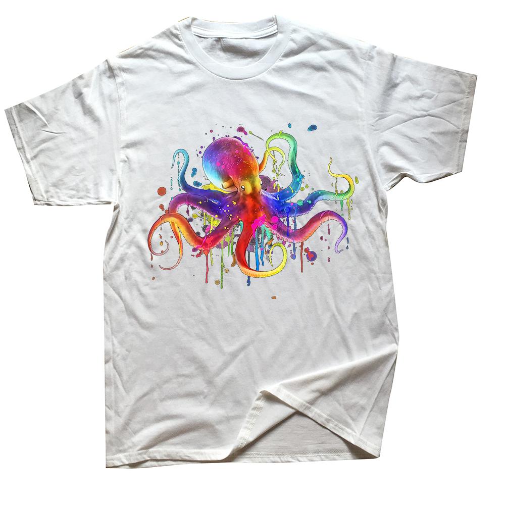 Woman O Neck Short Sleeve Funny Rainbow Octopus Psychedelic Colorful Octopus T Shirt Women Fashion Casual T Shirt