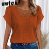 Spring Summer Lace Stitching Short Sleeve T-shirt for Women