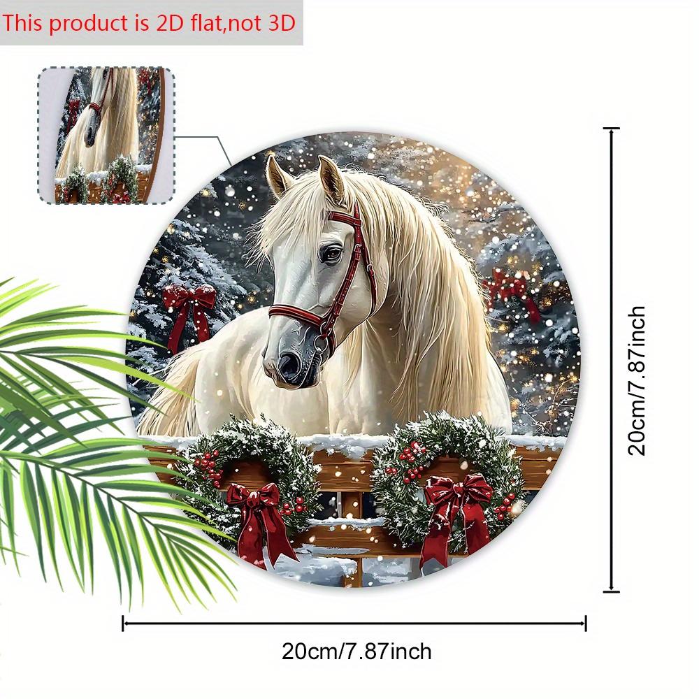 Теплая зимняя деревянная рождественская табличка с узором белой лошади, круглая рождественская табличка для декора на входную дверь или стену, идеальный рождественский подарок