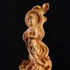 Wooden Sea-Crossing GuanyinStatue Chinese Buddha Log Color Solid Wood Carving Home Living Room FengShui Decoration Figure Statue