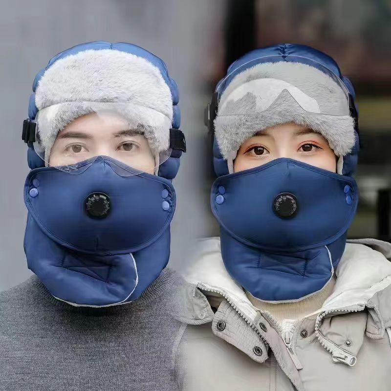 Winter Unisex Fleece-Lined Windproof Ear Protection Hat With Detachable Goggles Cold Weather Cycling Outdoor Use
