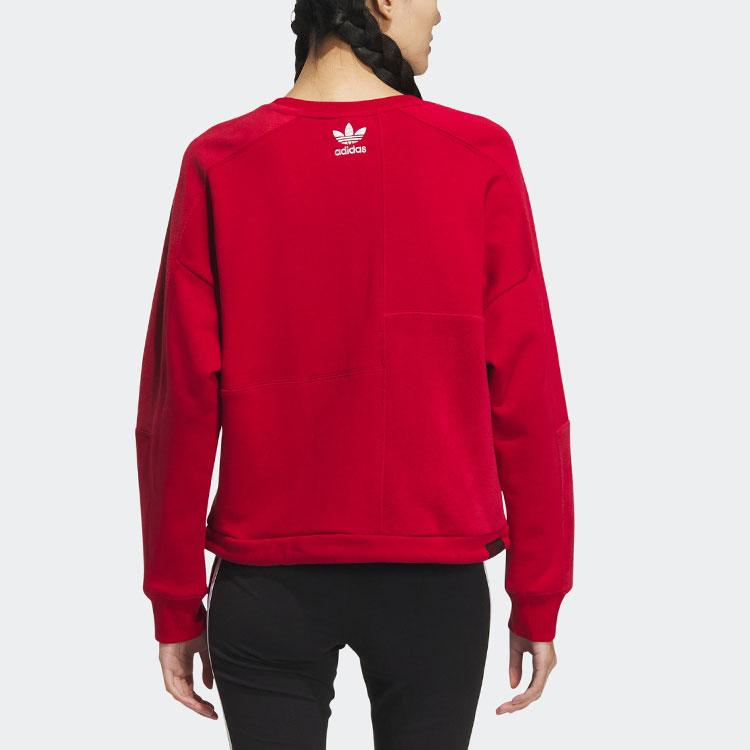 Adidas Originals Trefoil Logo Print Crew Neck Sweatshirt Women Tops Victory-Red HY7264