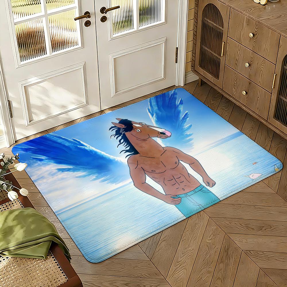 Anime classic B-BoJack Art Horseman Thickened Absorbent Non-Slip Floor Mat Bedroom Living Room Door Mat Flannel Rug