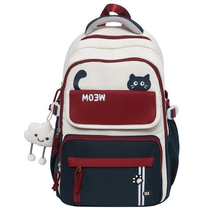 Cute Cat Backpack Female Junior High School Student Korean Version Large Capacity Computer Travel Backpack High School Student Schoolbag Tide