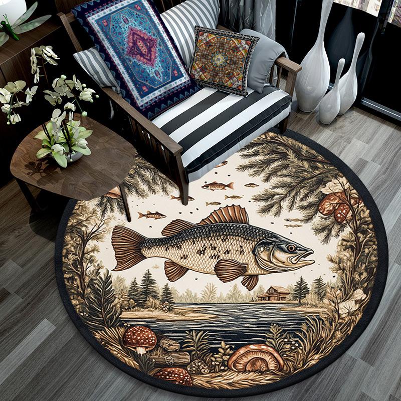 Fish Lake Round Area Rug,Carpet Rug for Living Room Bedroom Sofa Playroom Decor,Non-slip Floor Mat