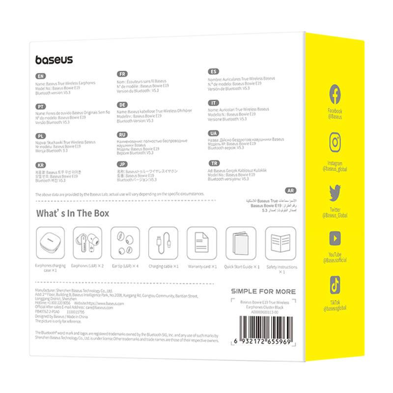 Tws Headphones Baseus Bowie E19 (Black)