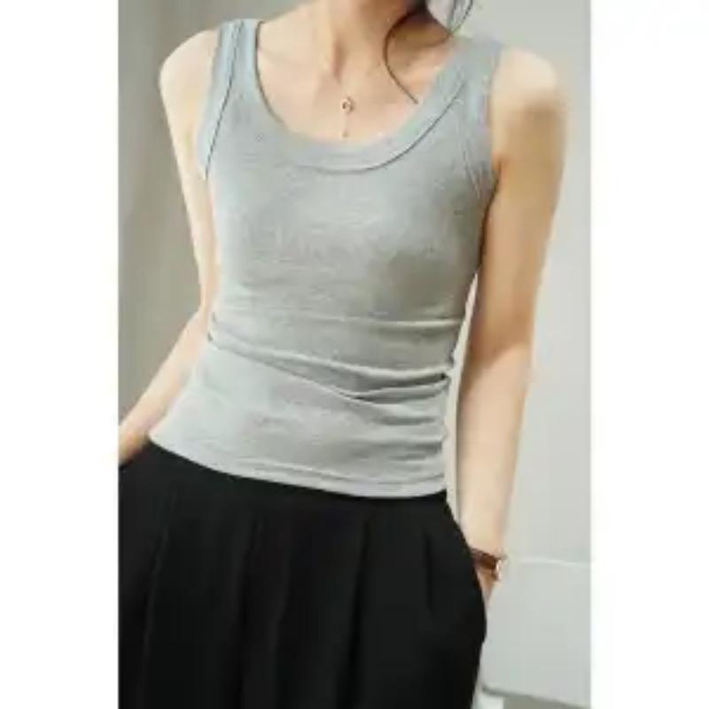 Slim Fit Camisole with Spiral Pattern Vest Women's Solid Colorall-match Sleeveless Vest