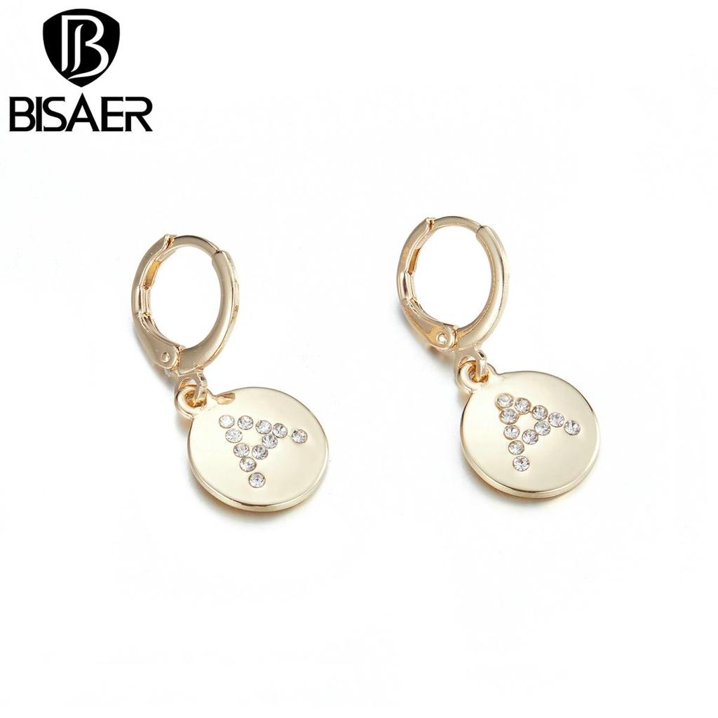 Bisaer Bright Colorful Rhinestones Alphabet A Round Shape Stud Earrings for Women Simple Jewelry
