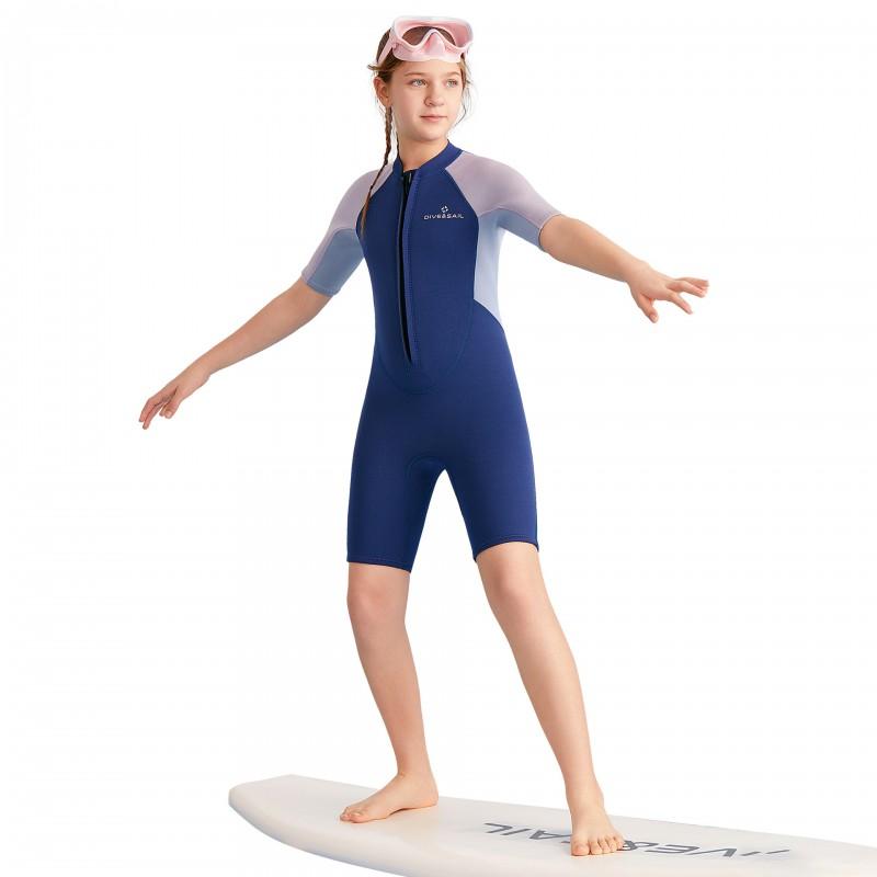 Kids 2.5mm Neoprene Wetsuit Snorkeling Surfing Swimming Warmth Protection Youth Short Sleeve Full Body Suit