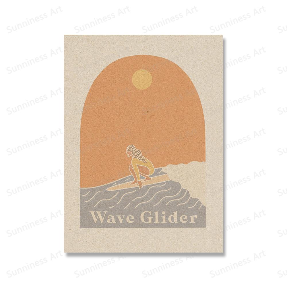 Wave Chaser Surf Girl Холст Картина Закат Пляжный Дом Прибрежные Растения Принты Скандинавские Плакаты для Серфинга Хижины Домашний Декор Фотографии