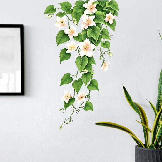 DIY Свежие лозы Настенные акценты Лилия Цветочные наклейки, Навесные наклейки с листьями зеленых растений, Съемная пленка для окон (в помещении и на улице), Отклей и приклей