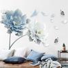 New Large White Blue Flower Lotus Butterfly Removable Wall Stickers 3D Wall Art Decals Home Decor Mural Art for Living Room Bedroom