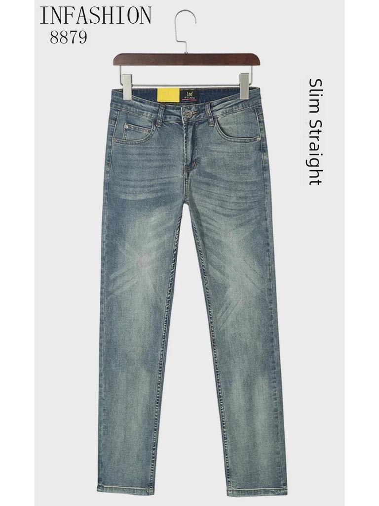 Leepaud Autumn Slim Fit мужские корейские джинсы со средней посадкой