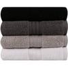 Ensemble de 4 serviettes a main - 50 x 90 cm - Blanc, Gris, Anthracite, Noir