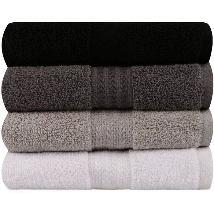 Ensemble de 4 serviettes a main - 50 x 90 cm - Blanc, Gris, Anthracite, Noir