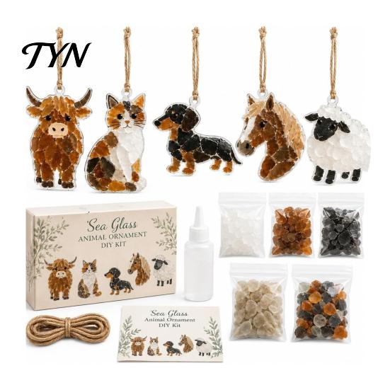 DIY Material Kit for Home Acrylic Animal Hanging Ornament Kit, Sea Glass Look Nature Inspired Window Hangings with Cord Windows Walls Craft