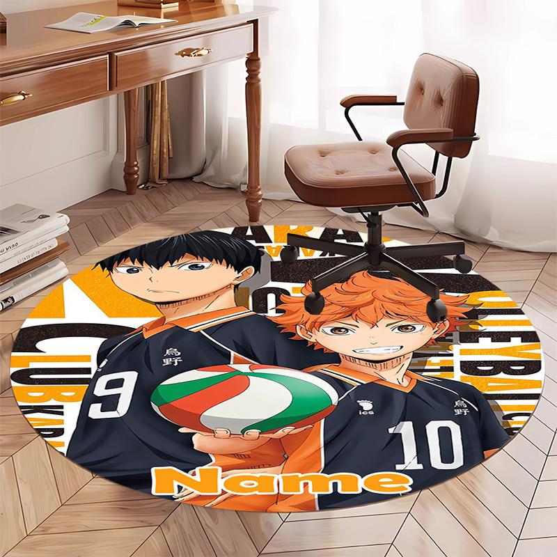 Custom Name Haikyu Printed Round Rug Carpet Chair Rug Area Rug Entryway Doormats,for Office Chair Living Room Bedroom Kitchen Room.