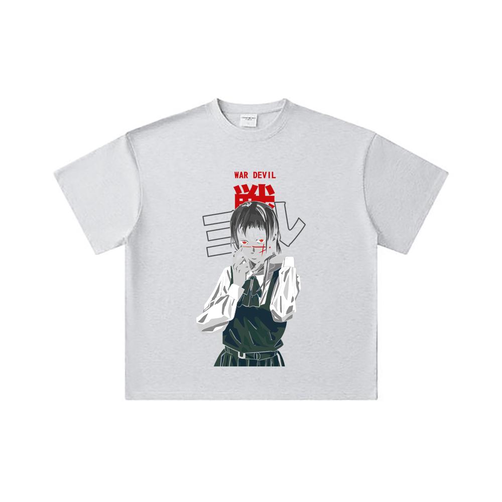 260 GSM Double Yarn 32 Count 100% Cotton Chainsaw Man V58 War Devil Print Unisex Heavy Cotton T Shirt